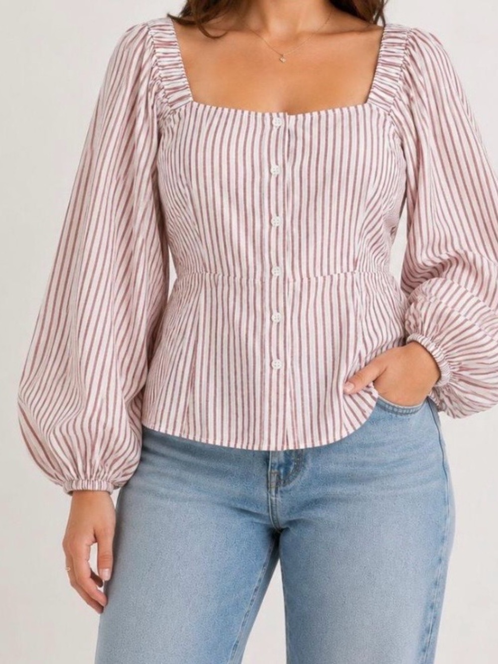 Cabi Stripped Pink Square-Neck Button Front Blouse NWOT never been worn